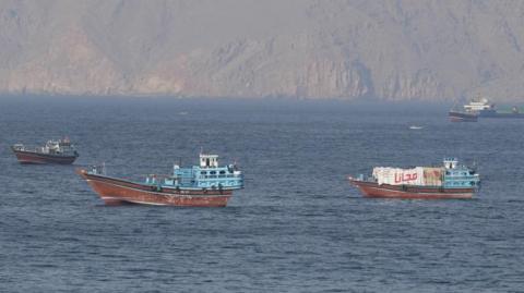 Vessels on water at the Strait of Hormuz.