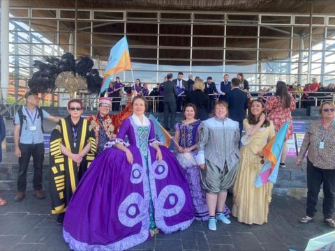 Protestors outside the Senedd 