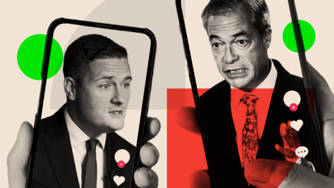 Smartphones showing the faces of Health Secretary Wes Streeting and Reform UK leader Nigel Farage