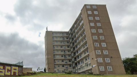 A close-up of a 10-storey towerblock 