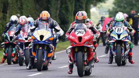The start of the 'Race of Legends' event at the 2024 Armoy road races