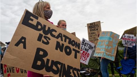 Teachers on strike outside the Frinton campus