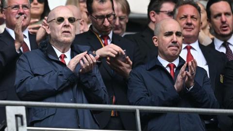 Manchester United co-chairman Avie Glazer stands alongside chief executive Omar Berrada at Wembley for the Women's FA Cup final loss to Chelsea