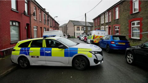 Police cars on Lower Francis Street in Abertridwr, Caerphilly