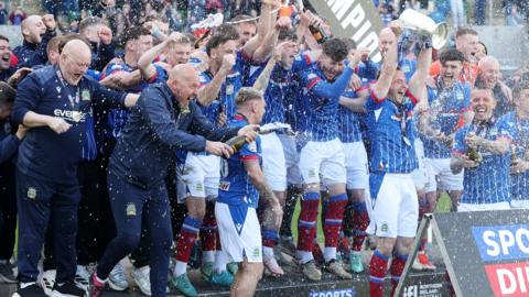 Linfield celebrate lifting the Gibson Cup