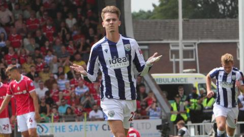 Isaac Price scores West Brom's first goal in their 3-2 away win over Wrexham