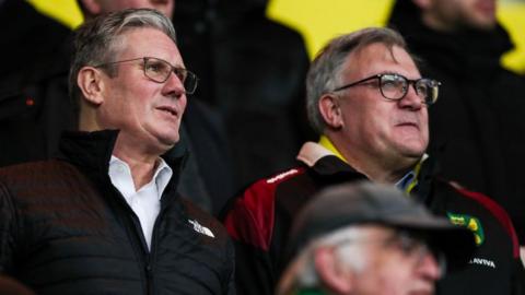 Keir Starmer and Ed Balls at a Norwich City Football game