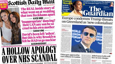 Composite of Scottish Daily Mail and Guardian