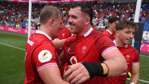 Ben Warren celebrates after Wales' win against Fiji