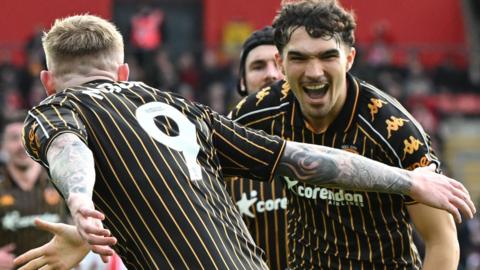 Kyle Joseph (right) celebrates his goal against Southampton