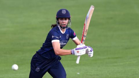 Maia Bouchier of Hampshire plays a shot during the Metro Bank One Day Cup match between Essex Women and Hampshire Women