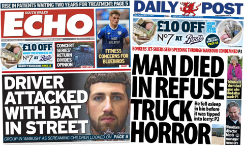 The front pages of the South Wales Echo and Daily Post