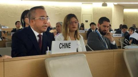 Erkin Tuniyaz at a Human Rights Council meeting in Geneva