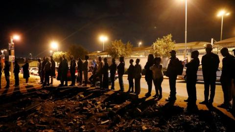 A line of voters outside a polling station in Johannesburg, South Africa on May 8