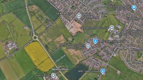 A Google Maps screenshot showing the area where 480 homes would be built by Persimmon Homes in Newby West.