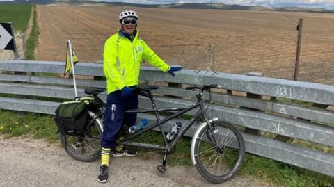 James Shone on a tandem bike