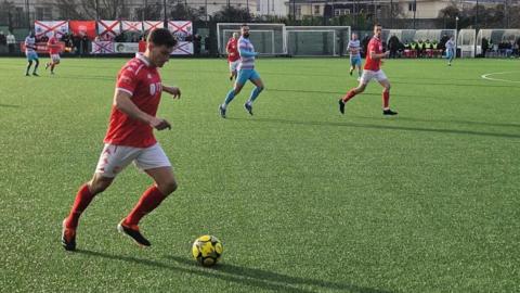 Action from Jersey Bulls v Margate