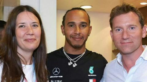 Charlotte and James Shaw met up with Lewis Hamilton