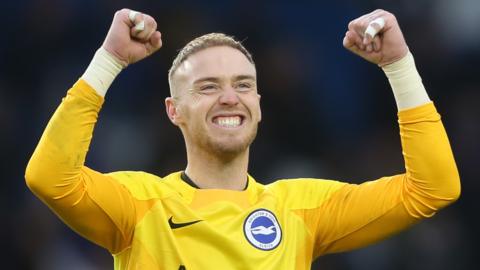 Brighton goalkeeper Jason Steele celebrates