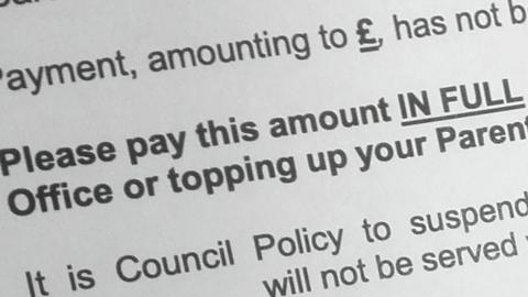 Draft letter by Denbighshire council seeking to recover school meal debts