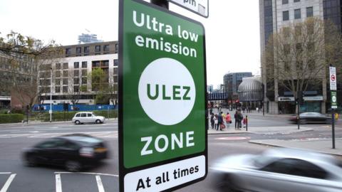 A Ulez sign in Tower Hill, central London