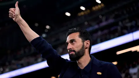 Alvaro Arbeloa head coach of Real Madrid CF reacts prior the game 