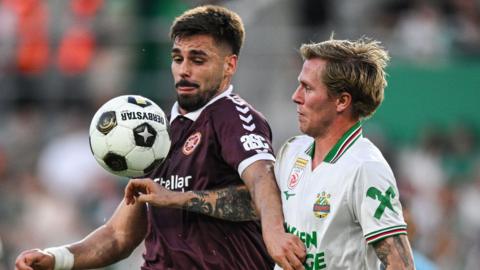 Claudio Braga playing for Hearts against Rapid Vienna