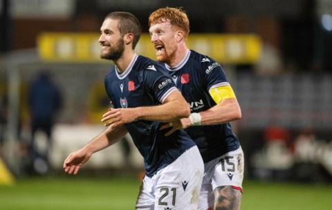 Dundee players Ziyad Larkeche and Simon Murray