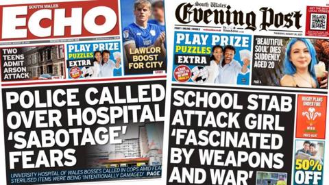 Front pages of the South Wales Echo and the South Wales Evening Post