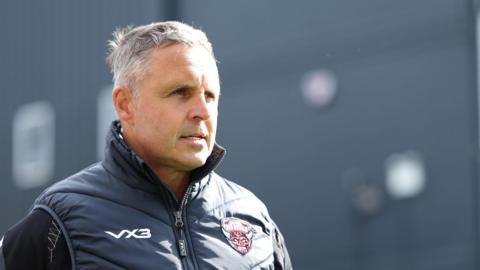 Salford Red Devils boss Paul Rowley looks on