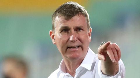 Stephen Kenny shouts out instructions during his first game in charge of the Republic of Ireland in Sofia