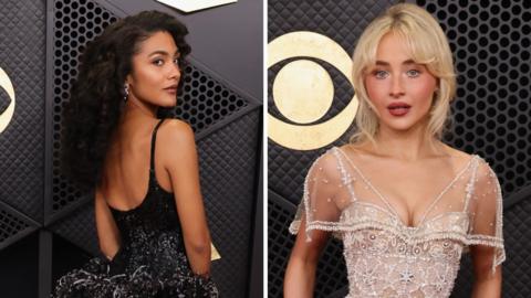 Olivia Dean and Sabrina Carpenter pose on the red carpet 