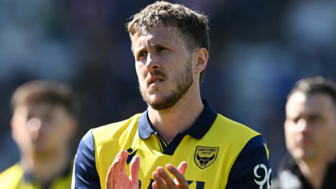 Will Vaulks of Oxford United applauds the fans after the Sky Bet Championship match between Portsmouth and Oxford United at Fratton Park on April 06, 2026 in Portsmouth.