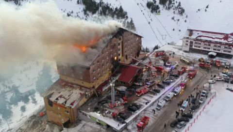 The Grand Kartal Hotel in Bolu, Turkey on fire