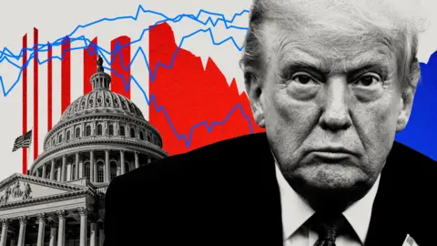 Donald Trump photo overlaid on red, white and blue illustration