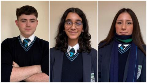 Three young people in school uniforms 