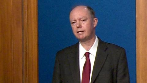 Chris Whitty at a Downing Street briefing in London on 27 November 2021