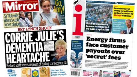 Daily Mirror and the i front pages