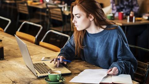 Woman working on a laptop