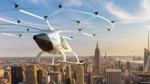 Artists impression of Volocopter over New York