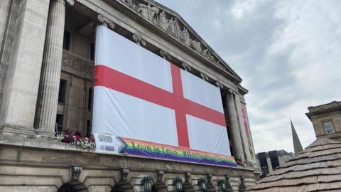 The huge England flag on Nottingham's Council House