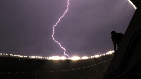 Lightning over the Azteca Stadium