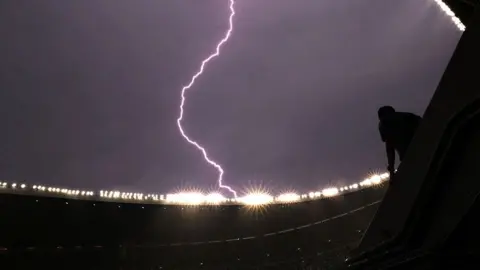 Lightning over the Azteca Stadium