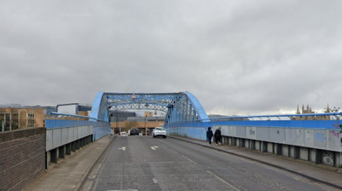 Blue colour Crescent Bridge, Peterborough 