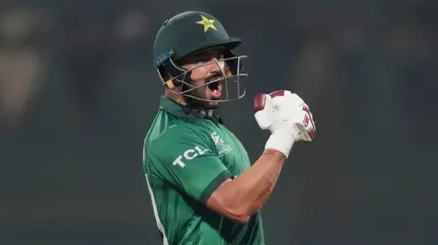 Sahibzada Farhan of Pakistan celebrates their century during the ICC Men's T20 World Cup India & Sri Lanka 2026 Super 8 match between Sri Lanka and Pakistan at Pallekele Cricket Stadium