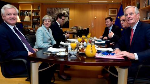 David Davis, Theresa May, Jean-Claude Juncker and Michel Barnier meet at the European Commission in Brussels