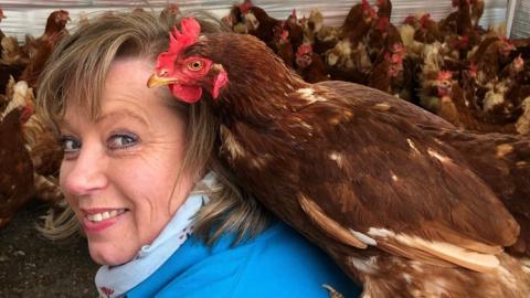 Vicky Sewell with hens