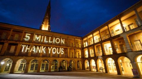 Thank you projection at Piece Hall