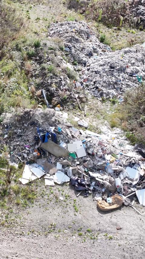 An aerial shot of flytipped rubbish