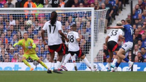 Liam Delap of Ipswich Town scores his team's first goal